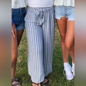Hollister Blue and White Striped Wide Leg Pants with Tie